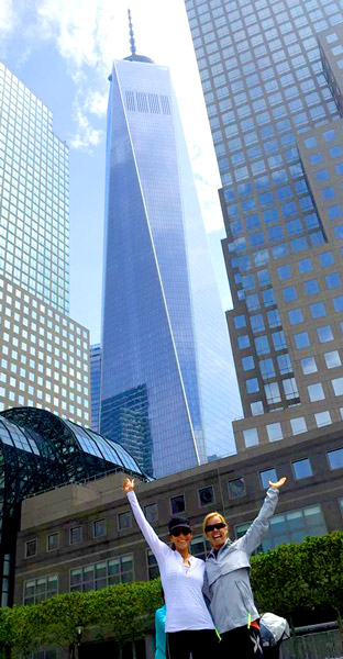 Linda Viner (left) with her trainer Stephanie Hucko before her May 17, 2015 climb of One World Trade in NYC. 