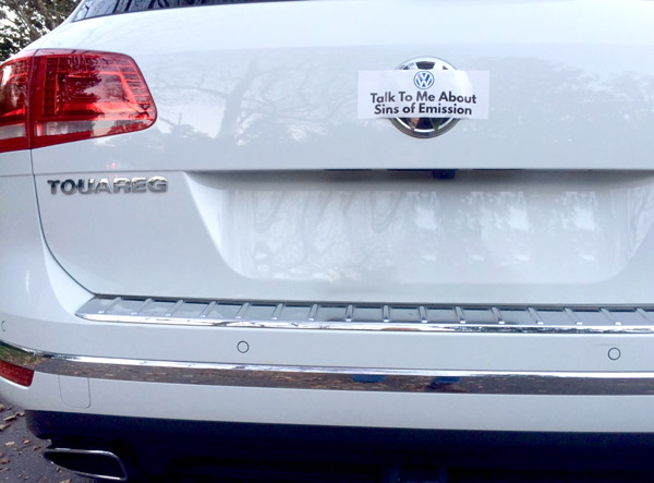 This 2015 VW Touareg TDI can be spotted around Charlotte. The owner thought she was doing the right thing in buying her first diesel just a few months before the news broke. Now, saddened, the only thing she can do is prominently label her mistake…”Talk to me about Sins of Emission.”