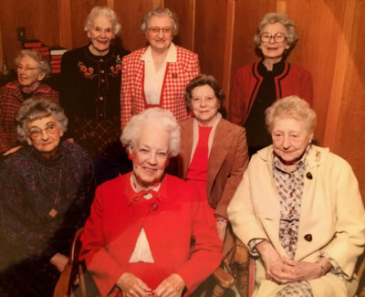 Imagine the stories these eight women could tell from their 720 collective years of life! That's my mom in the red and white checked jacket.